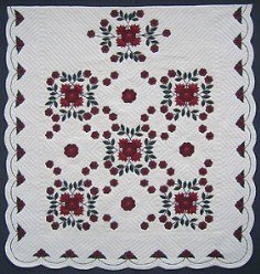 Custom Amish Quilts - Whig Wig Rose Applique Red
