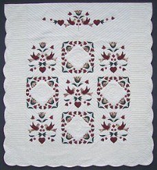 Custom Amish Quilts - Dutch Rose Bird Bride Quilt Applique