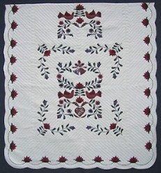 Custom Amish Quilts - Dove Bird Wedding Quilt Applique Burgundy
