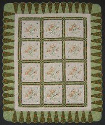 Custom Amish Quilts - Hand Embroidered Green Patchwork Certified