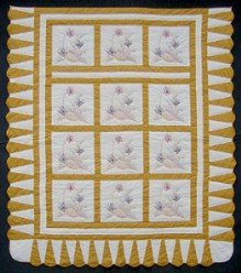 Custom Amish Quilts - Hand Embroidered Flower Basket Gold Certified
