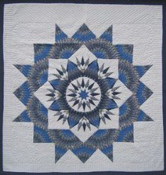 Custom Amish Quilts - Grey Mariners Compass Star Patchwork Blue