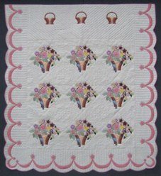 Custom Amish Quilts - Pink Flower Pots Applique