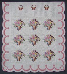 Custom Amish Quilts - Pink Flower Pots Applique