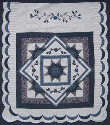 Custom Amish Quilts - Lone Star Flowers in Star Applique Patchwork Border
