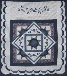 Custom Amish Quilts - Lone Star Flowers in Star Applique Patchwork Border
