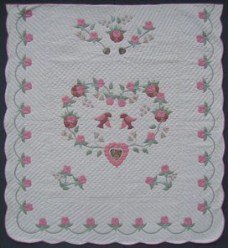 Custom Amish Quilts - Pink Country Bride Applique Sage