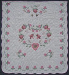 Custom Amish Quilts - Pink Country Bride Applique Sage