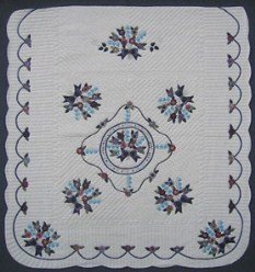 Custom Amish Quilts - Blue Navy Rose Sharon Verse Applique Embroider