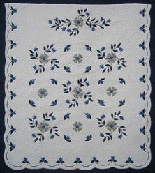 Custom Amish Quilts - Windy Flower Blue Sage Applique