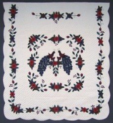 Custom Amish Quilts - Peacock in Blooms Applique Blue Red