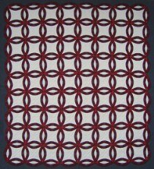 Custom Amish Quilts - Burgundy White Wedding Ring Patchwork
