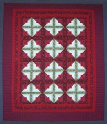Custom Amish Quilts - Burgundy Red Log Cabin Green Patchwork