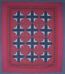 Custom Amish Quilts - Burgundy Navy Sawtooth Log Cabin Patchwork
