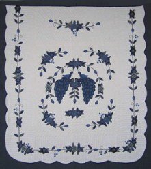 Custom Amish Quilts - Navy Peacock Flower Garden Applique
