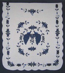 Custom Amish Quilts - Navy Peacock Flower Garden Applique
