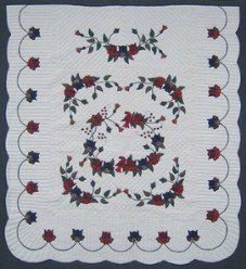 Custom Amish Quilts - Burgundy Navy Green Flower Applique