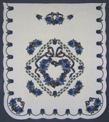 Custom Amish Quilts - Blue Green Gold Rose Wreath Applique Border