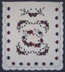 Custom Amish Quilts - Burgundy Navy Roses Flowers Applique