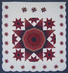 Custom Amish Quilts - Lone Star Red in Stars Border Patchwork