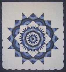 Custom Amish Quilts - Broken Blue Mariners Compass Star Burst