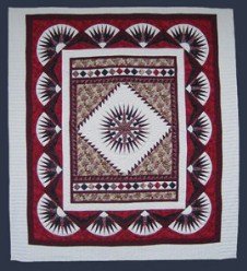 Custom Amish Quilts - Celestial Mariners Red Tan Framed Patchwork
