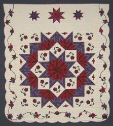 Custom Amish Quilts - Purple Red Flower Lone Star Applique