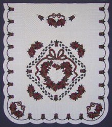 Custom Amish Quilts - Burgundy Rose Heart Wreath Applique Border