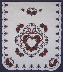 Custom Amish Quilts - Burgundy Rose Heart Wreath Applique Border