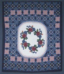 Custom Amish Quilts - Applique Navy Rose Dutch Patchwork 