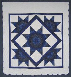Custom Amish Quilts - Navy Blue Lone Star Framed Stars Patchwork