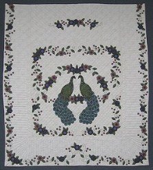 Custom Amish Quilts - Pair Regal Peacocks Flowers Border Applique