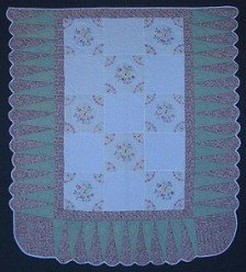 Custom Amish Quilts - Hand Embroidered Flower Green Rose Patchwork