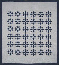 Custom Amish Quilts - Compass Star Blue White Patchwork