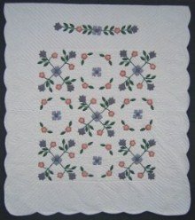 Custom Amish Quilts - Spring Flower Applique Coral Blue