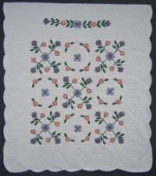 Custom Amish Quilts - Spring Flower Applique Coral Blue