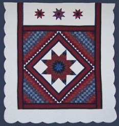 Custom Amish Quilts - Framed Lone Star in Commons Red Blue