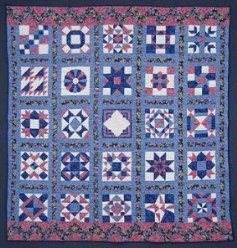 Custom Amish Quilts - Blue Navy Rose Sampler Patchwork
