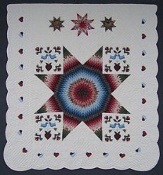 Custom Amish Quilts - Distlefink Lone Star Blue Rose Applique