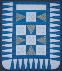 Custom Amish Quilts - Embroidered Flower Patchwork Aqua Blue