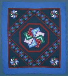 Custom Amish Quilts - Midnight Blue Spinning Star Patchwork