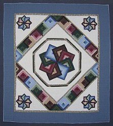 Custom Amish Quilts - Blue Patchwork Log Cabin Spinning Star