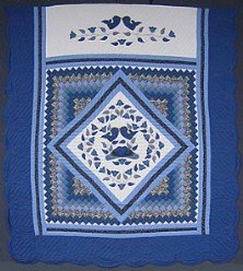 Custom Amish Quilts - Blue Country Love Applique in Commons