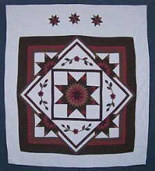 Custom Amish Quilts - Framed Lone Star Flower Burgundy Brown