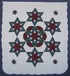 Custom Amish Quilts - Green Burgundy Fan Starburst