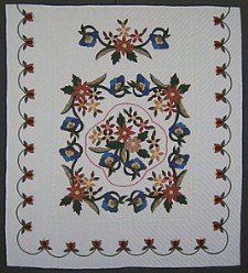 Custom Amish Quilts - Cactus Flower Gold Blue Applique