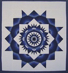Custom Amish Quilts - Mariners Compass Royal Blue Star