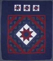 Custom Amish Quilts - Star Log Cabin Blue Burgundy