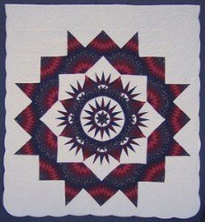 Custom Amish Quilts - Red Blue Compass Starburst