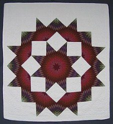 Custom Amish Quilts - Burgundy Brown Green Broken Lone Star 